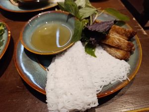 Veggie Sausage With Fresh Noodle, Sweet And Sour Sauce. at Cai Mam Bistro - Signature Vegan in Hanoi
