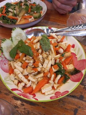 Spicy mushroom and tofu salad at 17 Vegetarian Food Stall in Koh Phangan