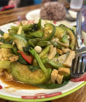 Fried eggplant with tofu   at 17 Vegetarian Food Stall in Koh Phangan