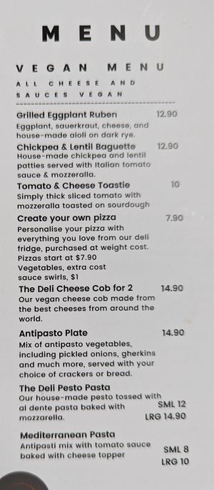 Vegan menu (part of it) at The Deli in Bundaberg
