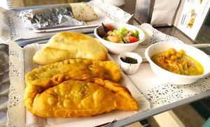 Pita, sambuseks, hummus, salad and wrap at Beyond Falafel in Quarteira