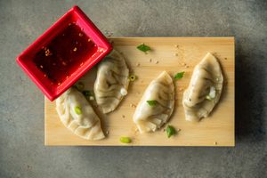 Homemade filling with cabbage, mushrooms, spring onion, garlic and ginger. at Yasai Ramen in Lisbon