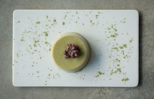 Matcha, soy milk and agar-agar (vegan alternative to gelatin) at Yasai Ramen in Lisbon