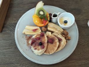 Vegan pancakes. at Chaya Macrobiotics - Shiodome in Tokyo
