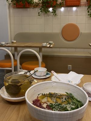 cherry tea and french onion ramen  at CUDO in Wroclaw