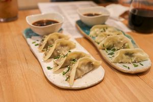 mushroom & vegetable gyozas at CUDO in Wroclaw