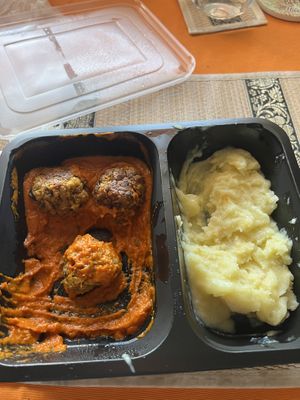 Vegan meatballs in red sauce (forgot to take a pic before I started eating 😂)   at Go Veggie in Bucharest