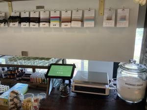 Tare station and some beauty products   at Mason & Greens in Washington