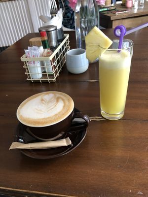 Oat coffee and pineapple juice  at Alpaca Homestyle Cafe in Nha Trang