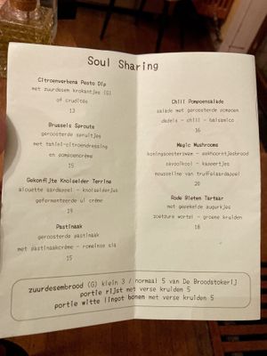 Menu  at Soul Kitchen in Ghent