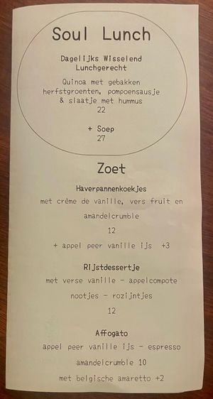 Zoete menu november 2025 at Soul Kitchen in Ghent