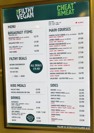 Menu   at The Filthy Vegan in Nottingham