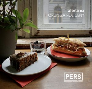 Tofu bacon Vietnamese baguette, carrot cake, and chocolate sponge with coconut cream in a glass   at PERS in Torun