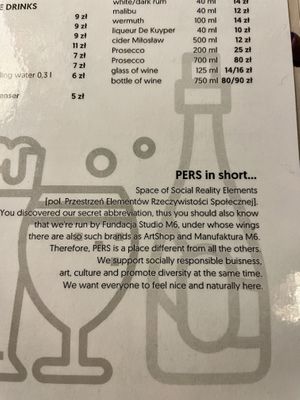 Menu  at PERS in Torun