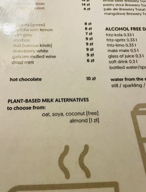 Menu drinks   at PERS in Torun