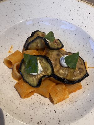 Mezze maniche alla Norma  at Aidin Restaurant in Canazei