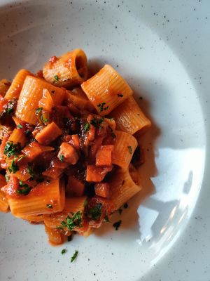 Mezze maniche con ragù di verdure at Aidin Restaurant in Canazei