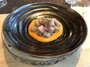 Gnocchi with pepperoni sauce   at Aidin Restaurant in Canazei