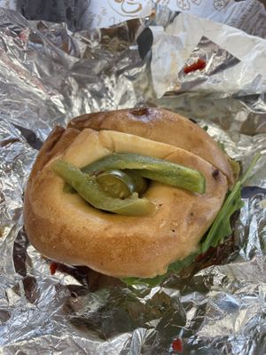 Vegan kimball street bagel sandwich  at Brooklyn Bagel Factory in Cambridge