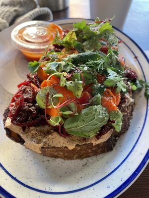 Fermented veggie toast—amazing  at Analog Coffee in Seattle