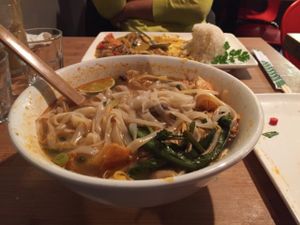 Tofu Mushrooms rice noodles beansprouts at Pho - Soho in London