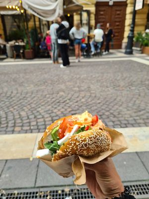 Bagel with vegan cheese at Best Bagel Basilica in Budapest