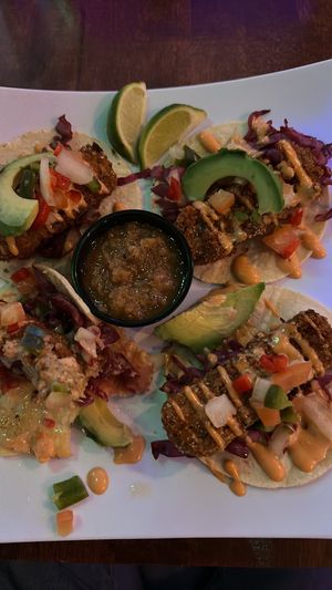 Fish vegan tacos!!! Crunchy and super tasty!  at Get Together in El Paso