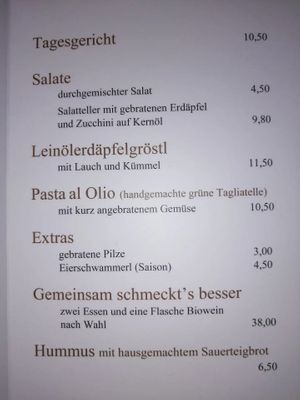 Speisekarte Seite 2 at Vital-Restaurant-Cafe in Ottensheim