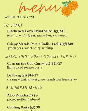 Dinner menu this week. Preorders close tonight at 8p.  at Samosa Shack in Kingston
