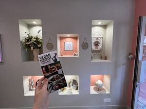 Decor and the vegan tourist guide they provided  at Vegetal Food Court in Paris