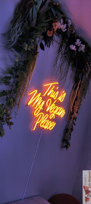 Neon deco at Vegetal Food Court in Paris