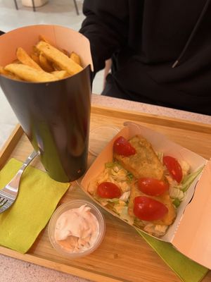 Fish and chips   at Vegetal Food Court in Paris