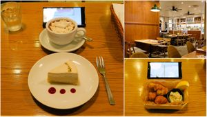 Nice vegan soy meat and cheesecake and thick hot chocolate :) at Chaya Macrobiotics - Hibiya in Tokyo