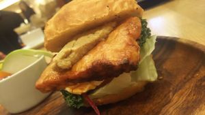 Tempeh burger at Chaya Macrobiotics - Hibiya in Tokyo