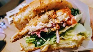 Tempeh burger slice at Chaya Macrobiotics - Hibiya in Tokyo