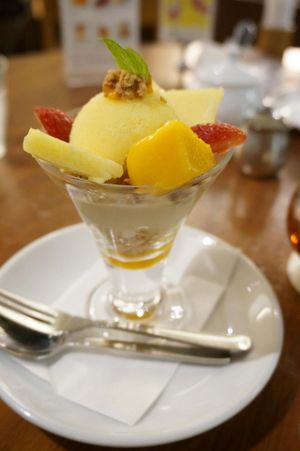 Pineapple Sherbet, Mango and Granola Parfait. at Chaya Macrobiotics - Hibiya in Tokyo