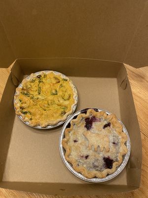 Vegan quiche and blueberry pie   at Woodstock Pie & Coffee Company in North Woodstock