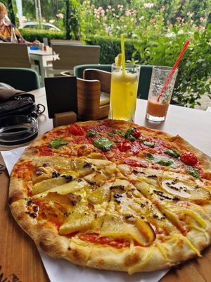 Half potato & truffle, half pestolini pizza at Pizzano in Alba Iulia