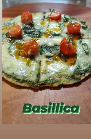 GF Basillica with home made Pesto & Vegetable Cheese ! at Jaco's Vegan Hangout in Ahmedabad