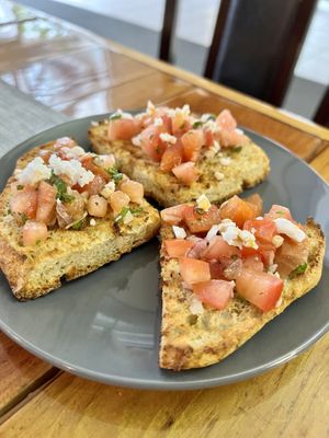 Bruschetta with vegan feta  at Yates Coffee Bar in Victoria