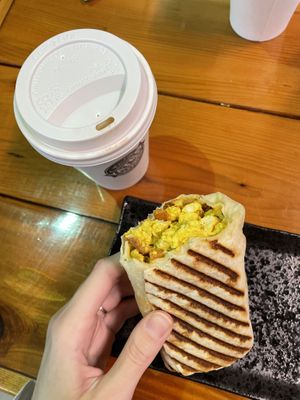 Bacon & tomato breakfast wrap  at Yates Coffee Bar in Victoria