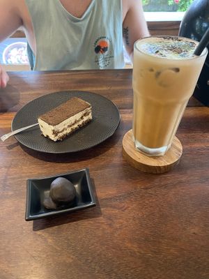 Tiramisu, Iced Cappuccino and Energy Ball  at Schauberger in Ubud