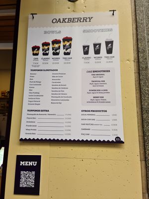 Menu at Oakberry in Madrid