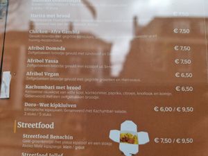 Part of menu at Klein Afrika in Dordrecht