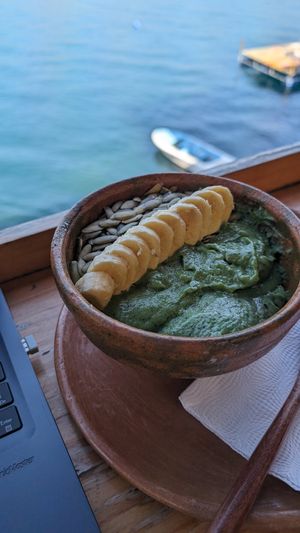 Green machine bowl at Forbidden Fruit in San Pedro La Laguna
