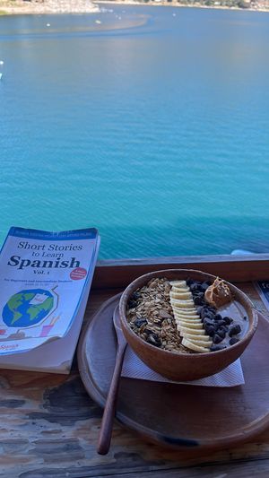 Chunky monkey smoothie bowl   at Forbidden Fruit in San Pedro La Laguna