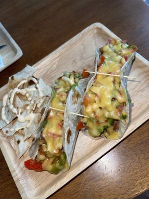 Tacos with ground vegan meat  at Oon Jai Marketplace in Vientiane