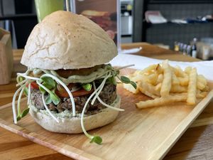 The bougie burger, 90,000 kip (or available on the burger combo)  at Oon Jai Marketplace in Vientiane