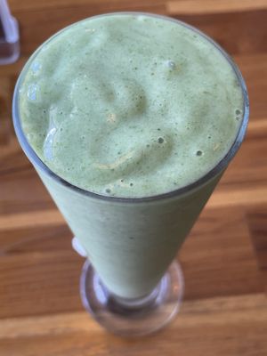 Kickstart smoothie (banana, pineapple and spinach), 40,000 kip  at Oon Jai Marketplace in Vientiane
