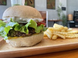 The classic burger, 85,000 kip  at Oon Jai Marketplace in Vientiane